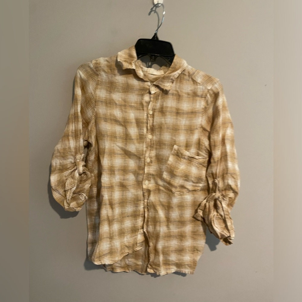 CP Shades Plaid Linen button up Shirt‎ Xs